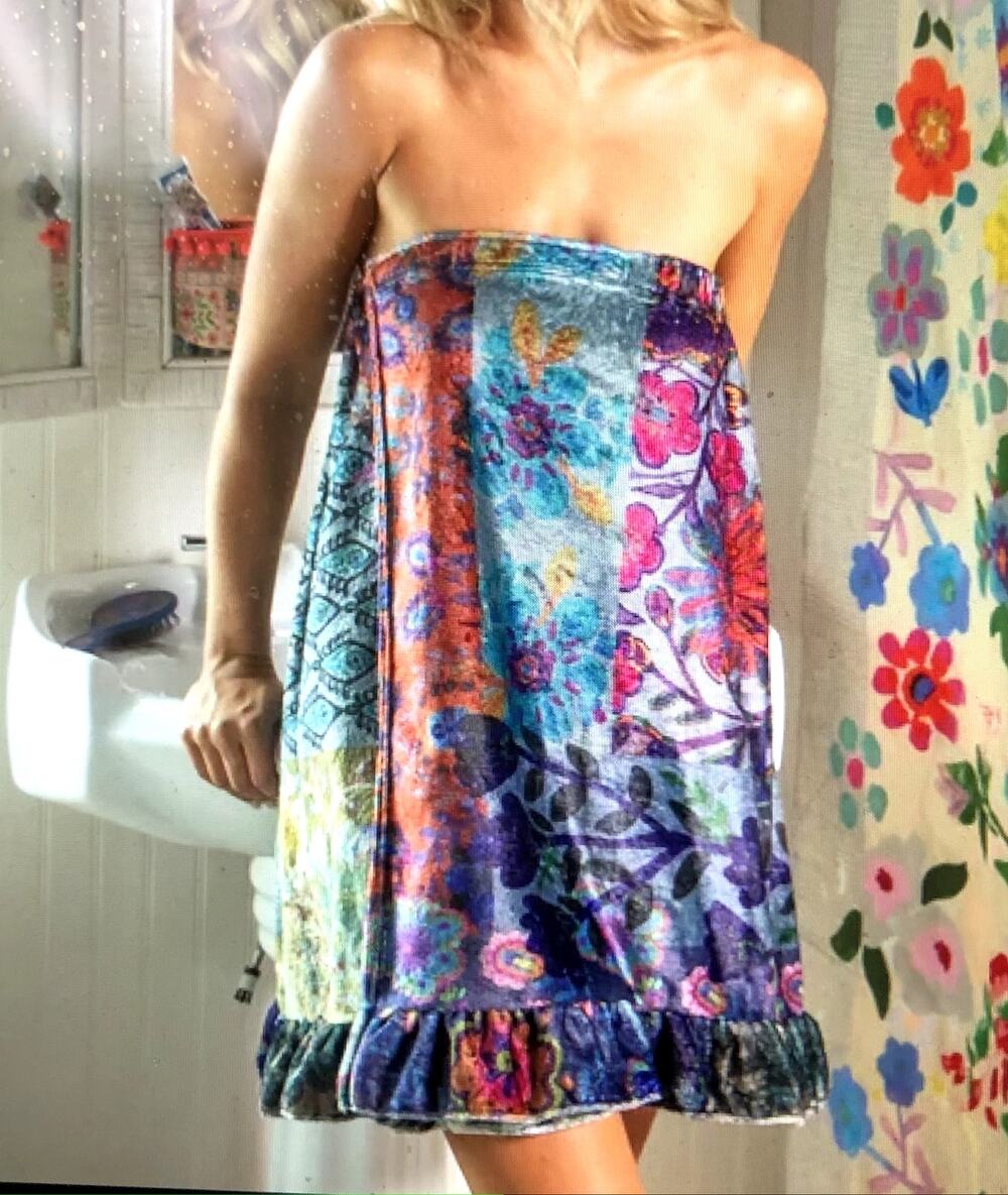 New Natural Life Wrap Skirt Small Medium Towel Wrap Floral Print Patchwork Boho